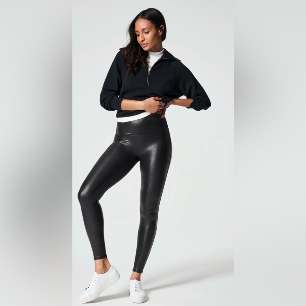 Spanx Black Faux Leather High Waist  Leggings size Large